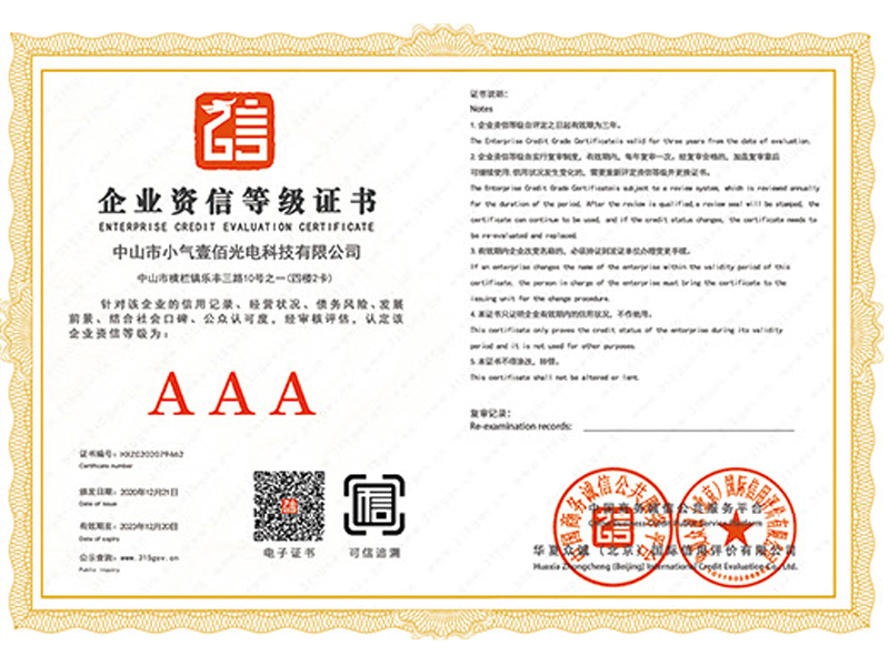 企业资信等级证书
